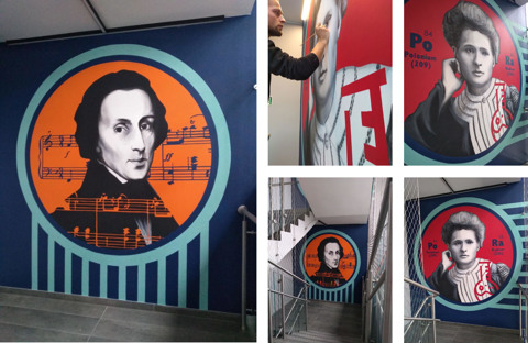  Maria Curie Skłodowska i Fryderyk Chopin zostały namalowane dla British School w  Warszawie.